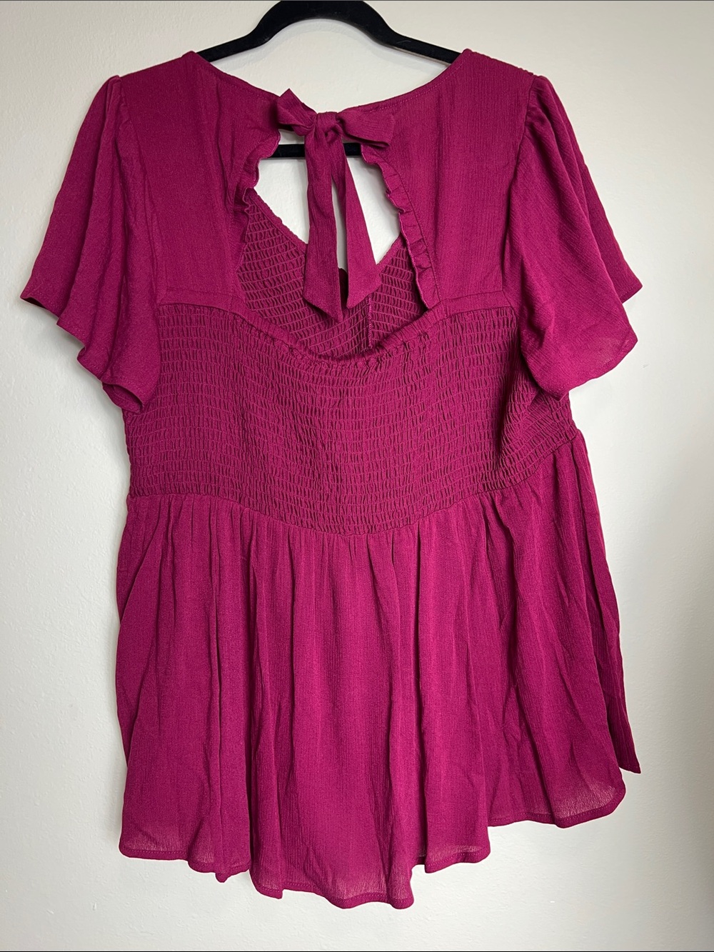 Torrid Magenta Smocked V-Neck Top - Picture 5 of 5